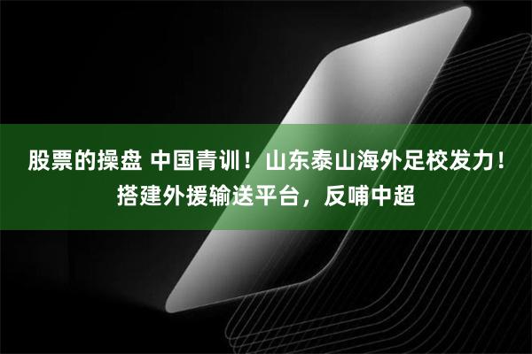 股票的操盘 中国青训！山东泰山海外足校发力！搭建外援输送平台，反哺中超